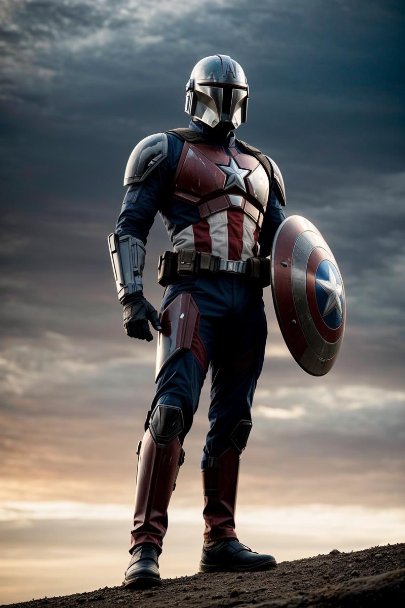 07403-1660918279-Extremely detailed and ultra - realistic full body illustration of Captain America as a Mandalorian,his helmet retaining the tra.png